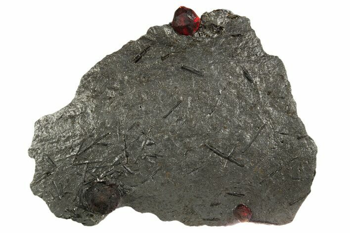 Plate of Three Red Embers Garnets in Graphite - Massachusetts #313656